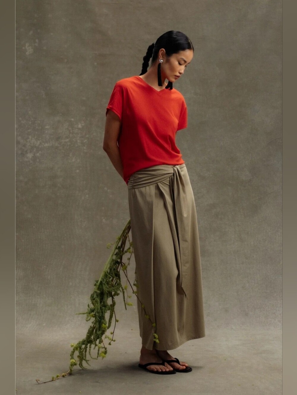 Moder Citizen Elke Tie-Waist Maxi Skirt Neutral Tie-Waist Olive Sz L $135